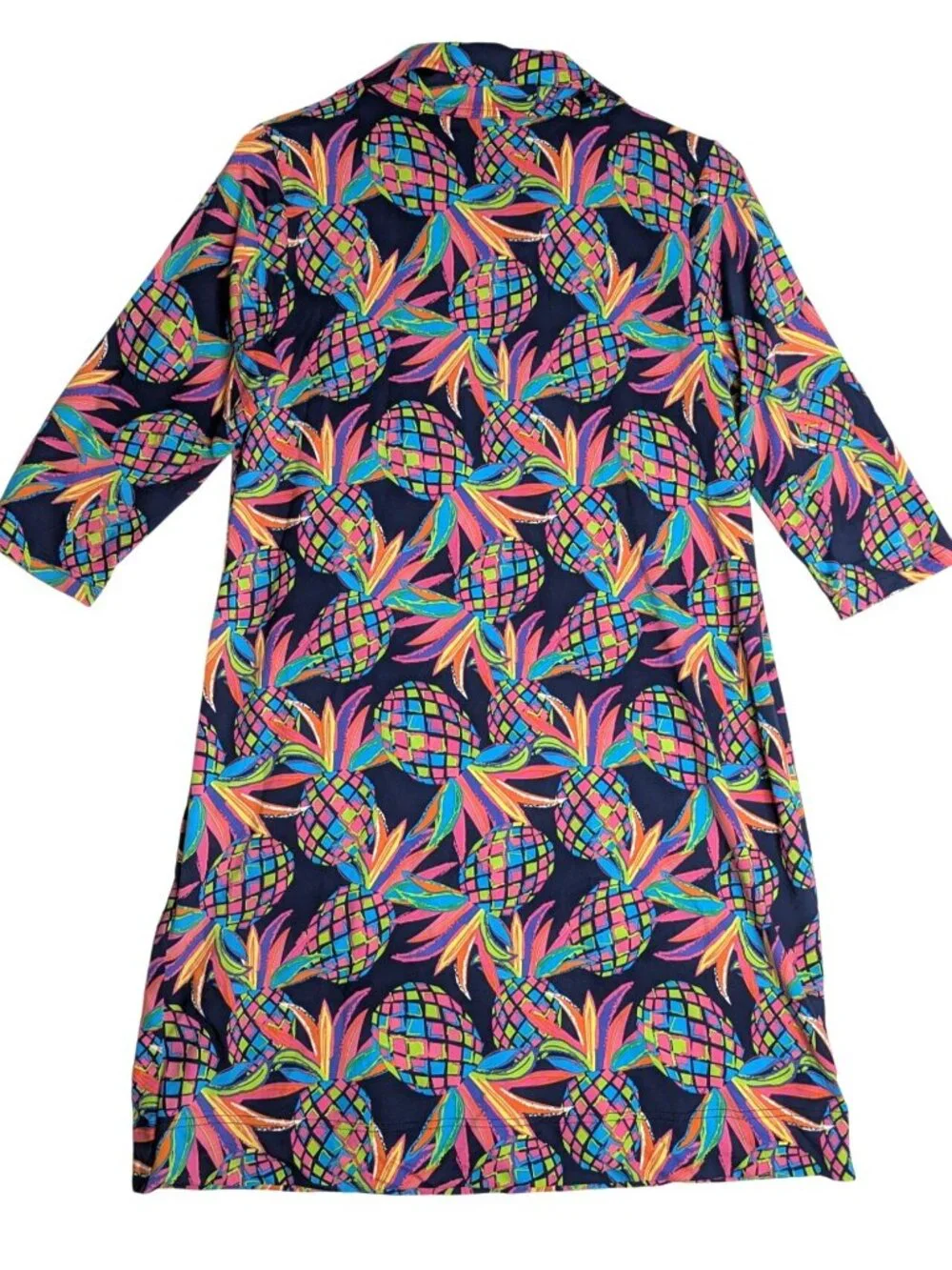 Lulu B Half-Zip Pineapple Print Dress 3/4 Sleeve Navy Multicolor Size M - Picture 2 of 9